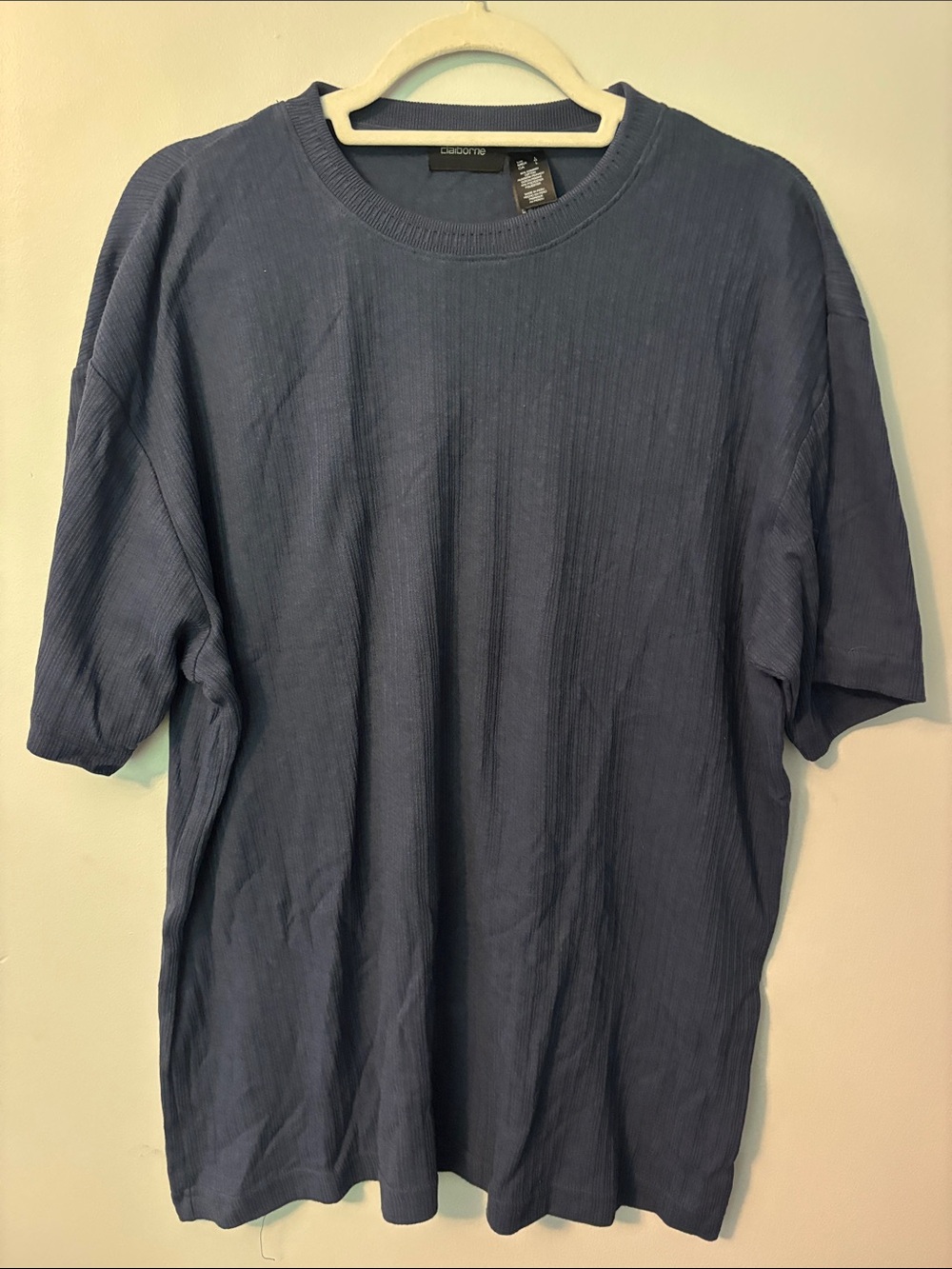 Claiborne Men's Ribbed Crewneck T-Shirt in Deep Blue